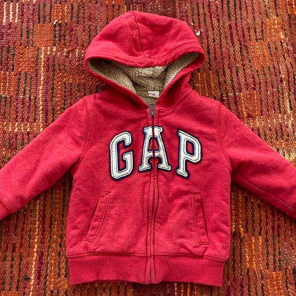 GAP | Shirts u0026 Tops | Gap Teddy Zip Up Hoodie Sweatshirt Red 2 Year |  Poshmark